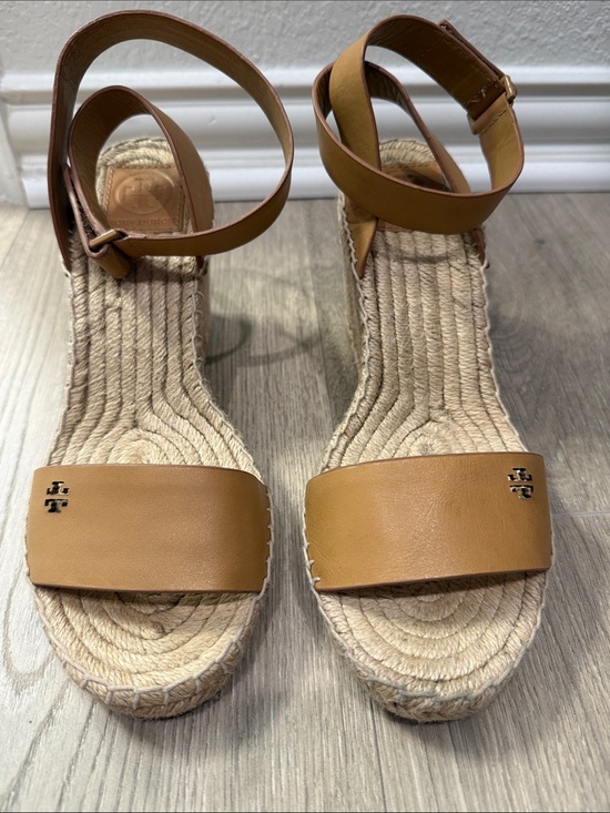 Tory Burch Shoes - Tory Burch Chestnut Leather Espadrille Ankle-Strap Wedges